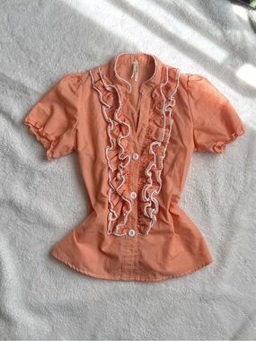 Vintage 90s Event orange plaid ruffle button up